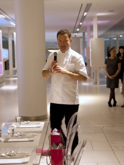 a group of people standing in a room