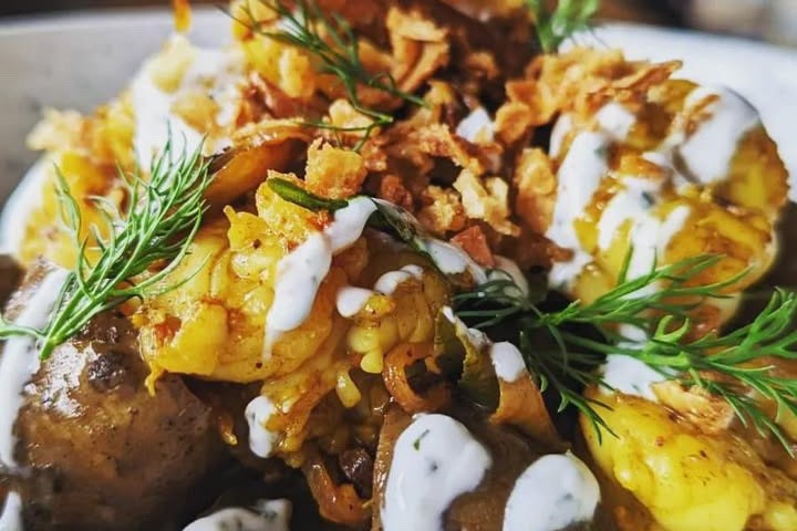 a close up of a plate of food