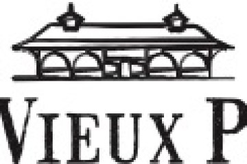 Le Vieux Pin logo with a drawing of a building with two towers.
