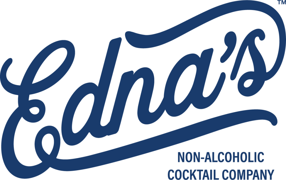 Logo of Edna's Non-Alcoholic Cocktail Company in blue script.