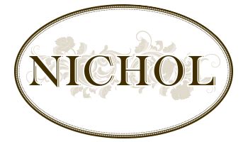 Oval logo with the word 'NICHOL' over a floral background.